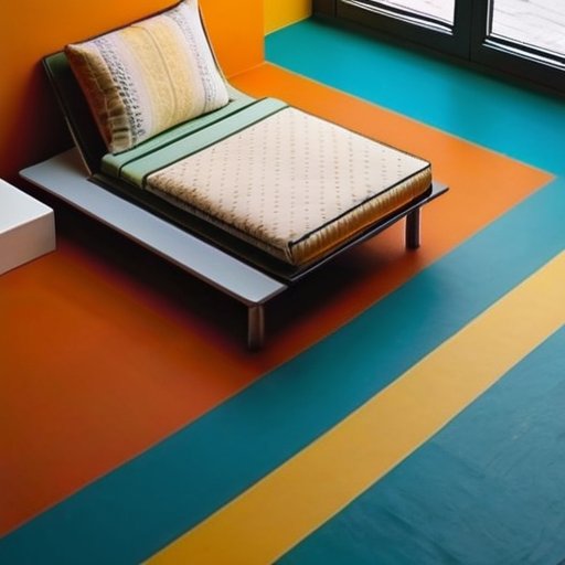 Современный уютный интерьер с подогревом пола и ярким линолеумом.