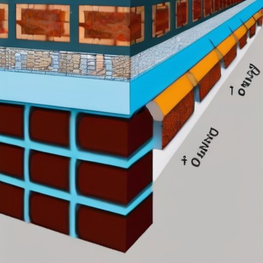 Кросс-секция кирпичной стены с температурными швами, показаны материалы для заполнения швов и их текстуры. Аннотации о размещении и рекомендациях по дизайну швов для предотвращения трещин