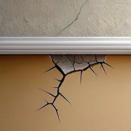 Ближайший план треснувшей стены с различными трещинами и пятнами влаги.