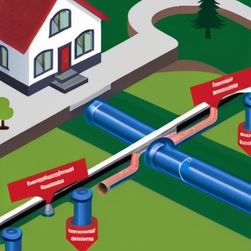 Схема жилой сантехнической системы с ключевыми компонентами, вентиляцией и указателями потоков воздуха.