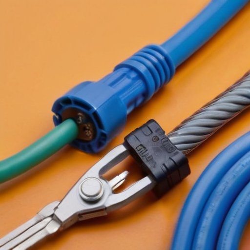 Изображение рабочего стола с мягкими и жесткими кабелями: слева - гибкие, цветные кабели с инструментами, справа - жесткие, толстые кабели с клещами и разъемами.