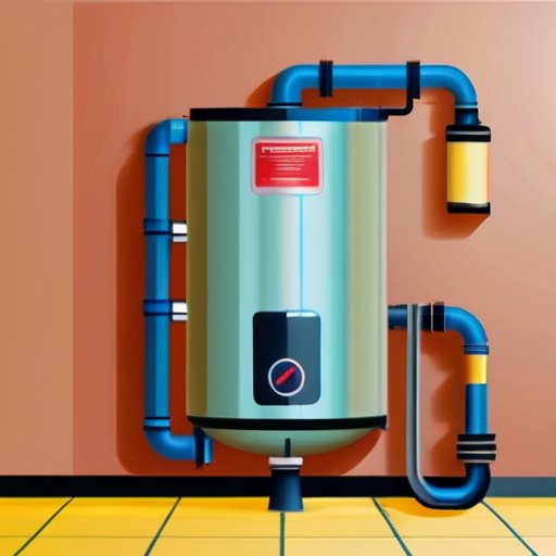 Водонагреватель с выходящим серным газом в аккуратном помещении, рядом инструменты для обслуживания.